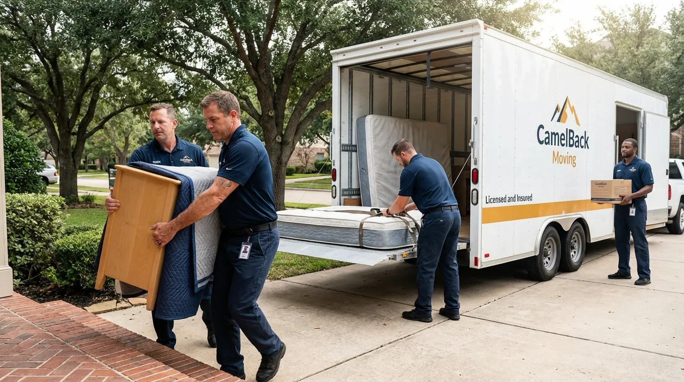 Crew loading residential truck for cross-state move from West Bridgewater, MA