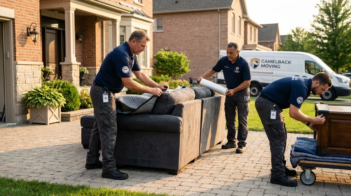 Large estate moving crew wrapping furniture in West Bridgewater, MA